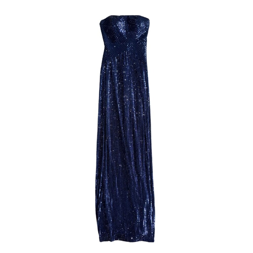 Blue Bodycon Sequin Prom Dress Sweetheart Top Sleeveless Full Length Gow…